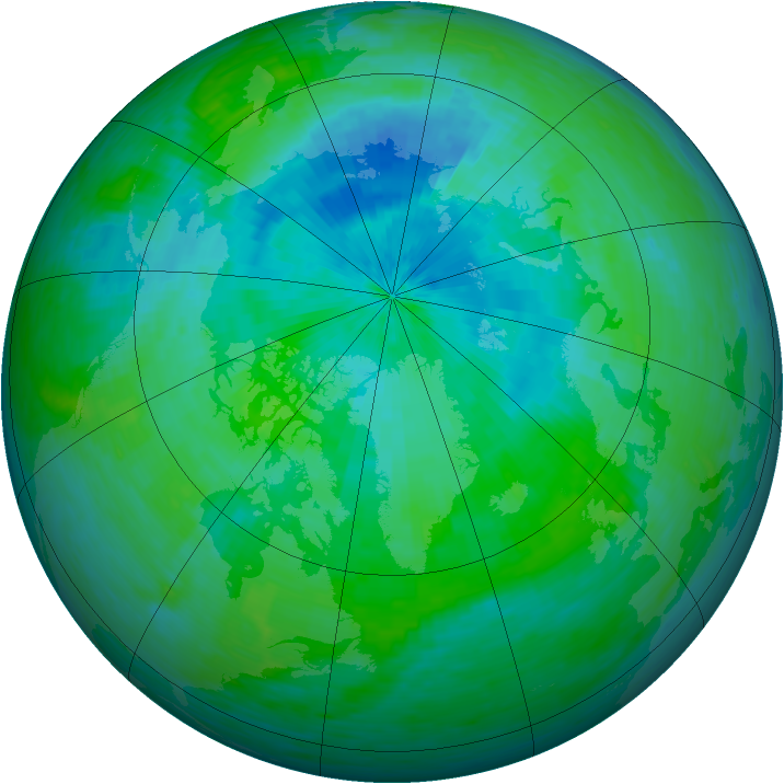 Arctic ozone map for 09 August 1993